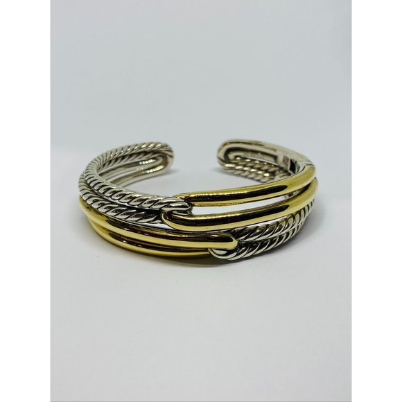 David Yurman Two Tone 18k Gold & Sterling Silver Double Loop Labyrinth bracelet - Picture 1 of 13
